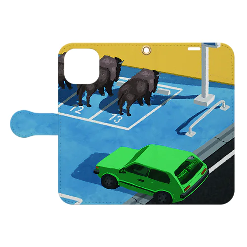 駐車場でのバイソンたち / Bisons at the parking lot Book-Style Smartphone Case