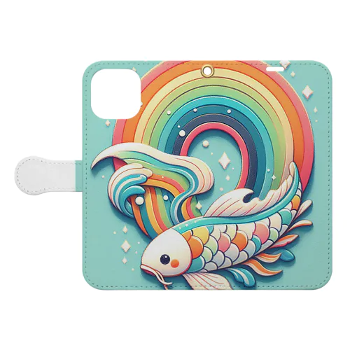 虹の海を泳ぐコイちゃん 手帳型スマホケース