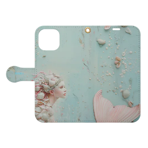 真珠でおしゃれしたピンクのセイレーンの手帳型スマホケース Pink Siren pocketbook phone case fashioned with pearls Book-Style Smartphone Case