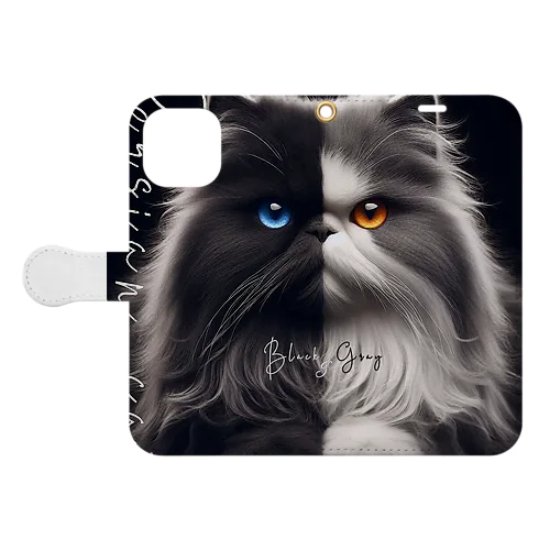 Persian cat　Black&Gray Book-Style Smartphone Case