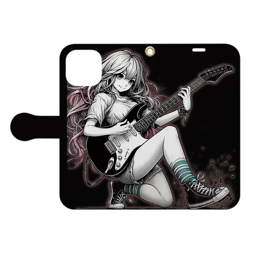 GUITAR GIRLS　6(スマホケース手帳型)　black 手帳型スマホケース