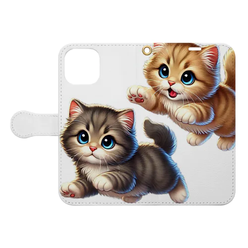 遊び心あふれる子猫たち Book-Style Smartphone Case