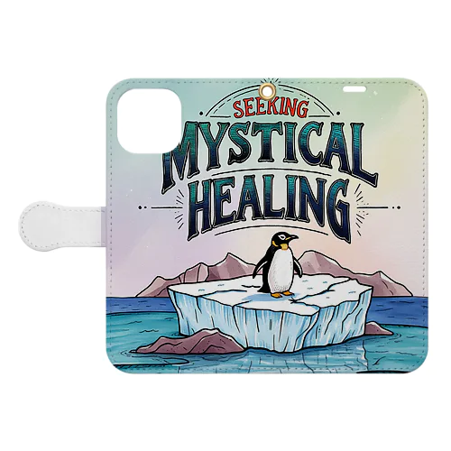 「手描きのペンギンと氷山の風景」 Book-Style Smartphone Case