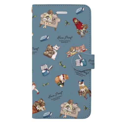 Hara Pecotな童話 （ブルー）　Iphone6s/6/6 Plus/8/7/SE/8 Plus/7Plus用配置 Book-Style Smartphone Case