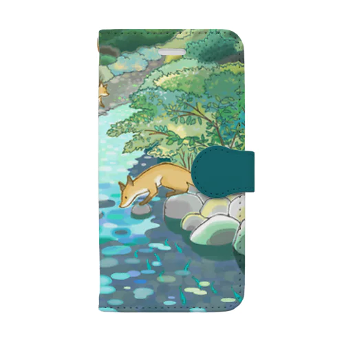 キツネと川の風景 Book-Style Smartphone Case