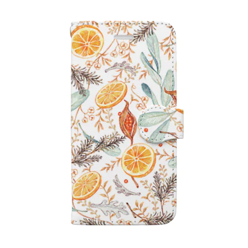 オレンジと花 Book-Style Smartphone Case