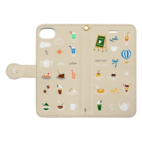 喫茶店柄（クリーム） Book-Style Smartphone Case