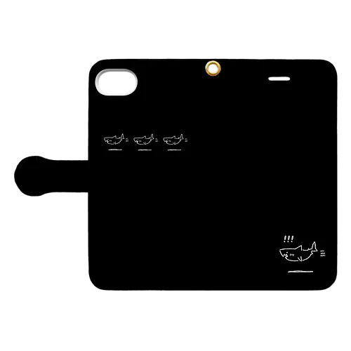 むてきの空飛ぶサメちゃん手帳型ケース（黒／小さめサイズ用） Book-Style Smartphone Case