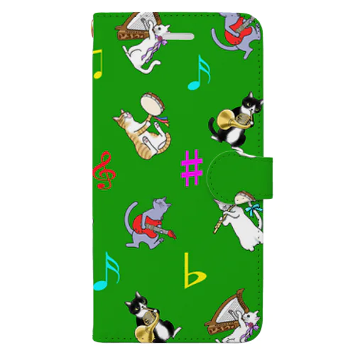 にゃんこの音楽隊GREEN Book-Style Smartphone Case