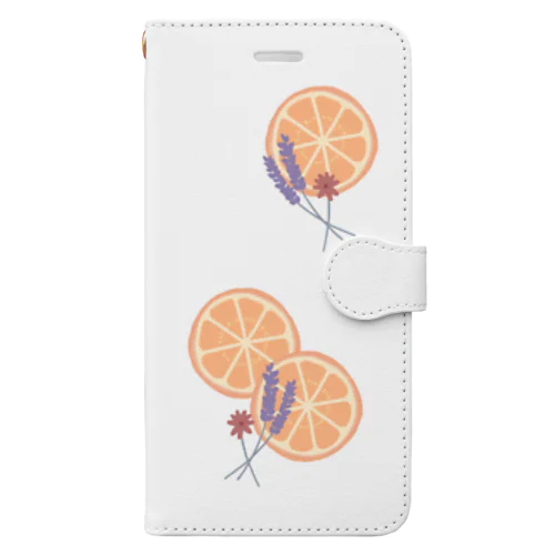 オレンジとラベンダー 白 Book-Style Smartphone Case