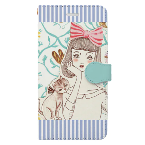 頬杖ガールと猫 Book-Style Smartphone Case