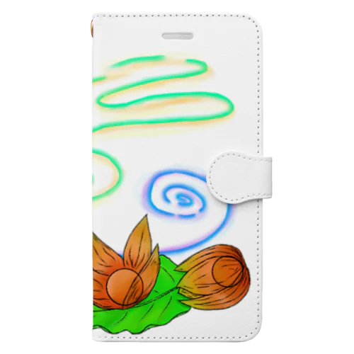 ホオズキ 水紋背景（和柄） Book-Style Smartphone Case