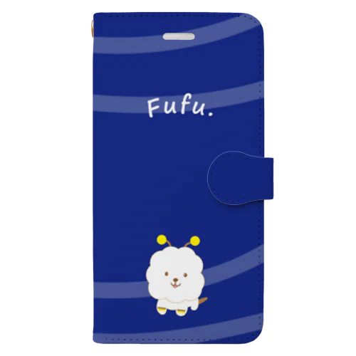 【COLOM.】コロ。ビションフリーゼ犬【ふぅふぅ】bee!!!手帳型アイフォンスマホケースネイビー Book-Style Smartphone Case