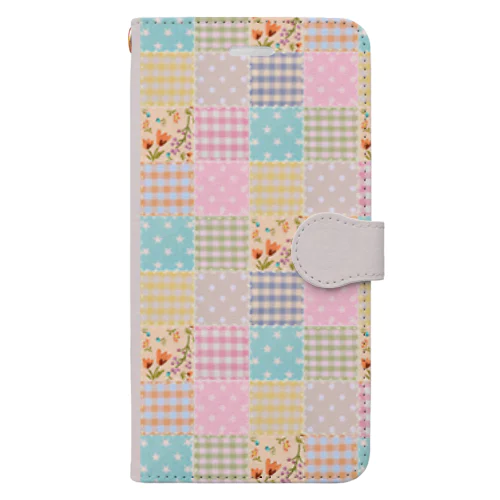 ミルキーパッチワーク風♡前面♪(花) Book-Style Smartphone Case