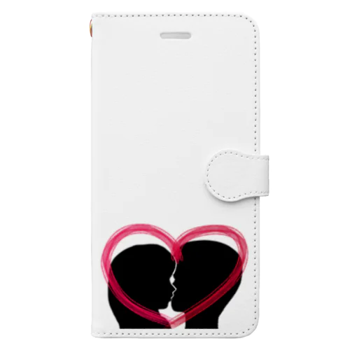 Silhouette of kiss with heart♥① Book-Style Smartphone Case