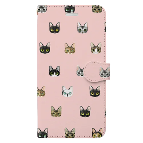 ねこまみれピンク Book-Style Smartphone Case