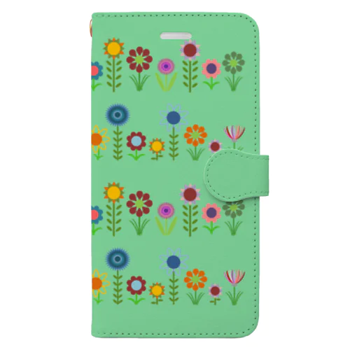 お花たちデ（DE）グリーン Book-Style Smartphone Case