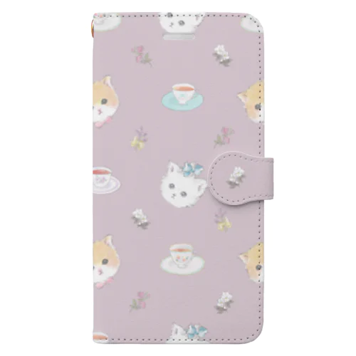 3しゅのティーカップとはなとねこ Book-Style Smartphone Case