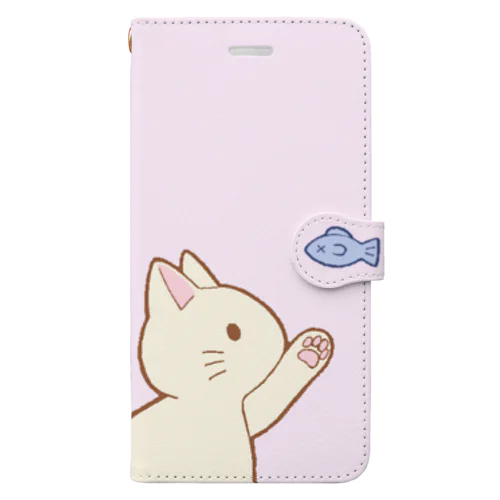 お魚にゃー　白 Book-Style Smartphone Case