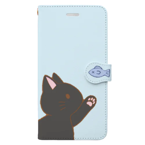 お魚にゃー　黒 Book-Style Smartphone Case