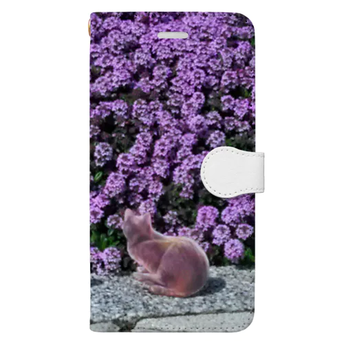 ねこさんぽ・パープルフラワー Book-Style Smartphone Case