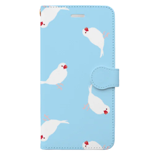 白文鳥手帳型スマホケースブルー Book-Style Smartphone Case