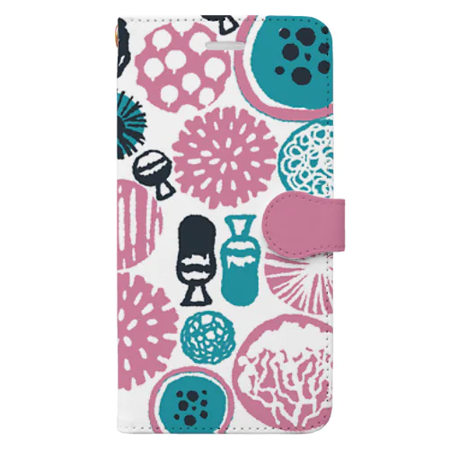 変形菌×北欧柄_ピンク Book-Style Smartphone Case