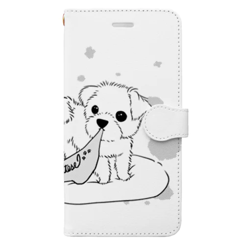 モノクロマルチーズちゃん～ねんねするよ～ Book-Style Smartphone Case