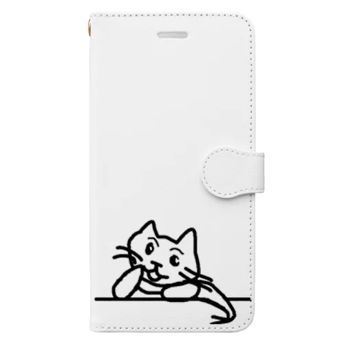 マフラーねこ〜モノクロ 手帳型スマホケース