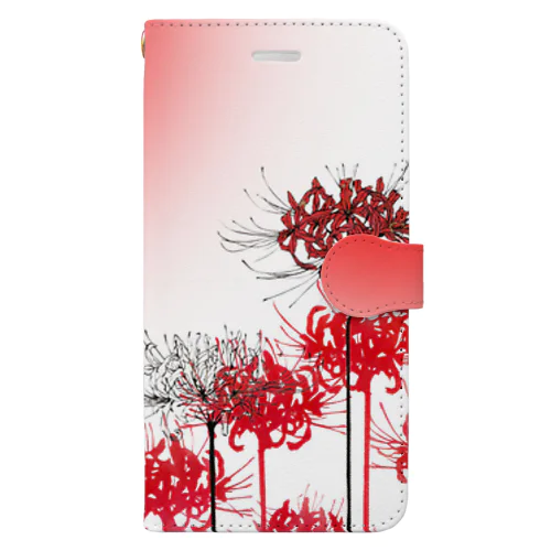 曼珠沙華（彼岸花）スマホカバーとグラス　白 Book-Style Smartphone Case