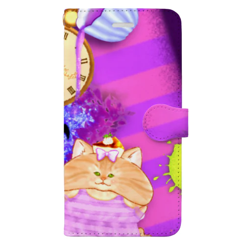 《ハロウィン》04＊チェシャきじとら猫＊紫背景ver. Book-Style Smartphone Case