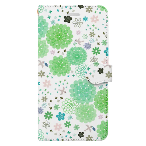 flowers(green) 手帳型スマホケース