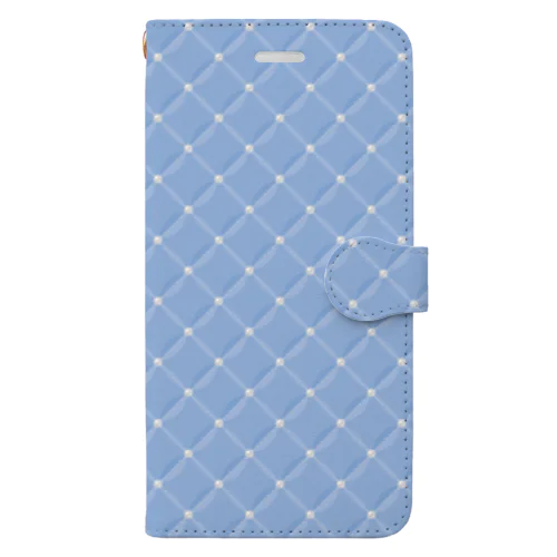 パールとキルティング柄 ブルー Book-Style Smartphone Case