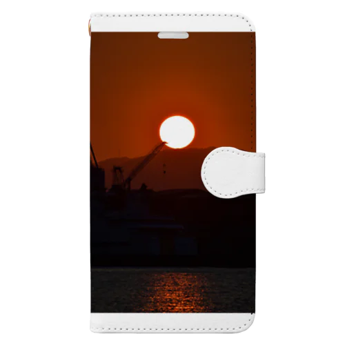 夕陽と海とクレーン Book-Style Smartphone Case