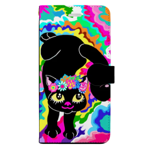 レインボー招き猫ノア🐈🌈(ブラック) Book-Style Smartphone Case