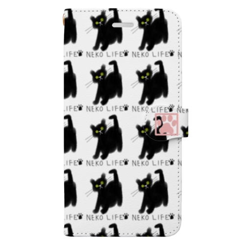 ネコライフ 青い瞳の黒猫 手帳型スマホケース クリア Book-Style Smartphone Case
