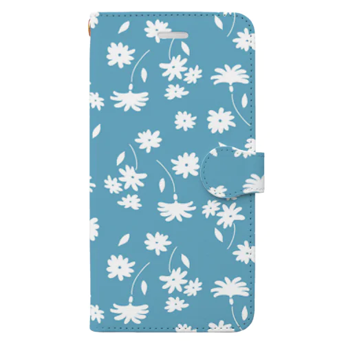 水色背景の白小花スマホケース Book-Style Smartphone Case
