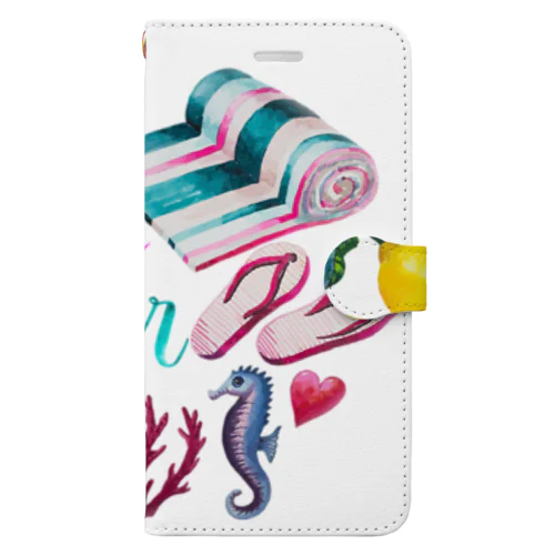 水彩画夏カラフル Book-Style Smartphone Case