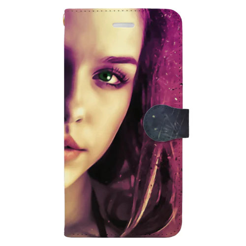 Beautiful woman with purple hair and dark brown eyes  紫色の髪と濃い茶色の目を持つ美しい女性 Book-Style Smartphone Case