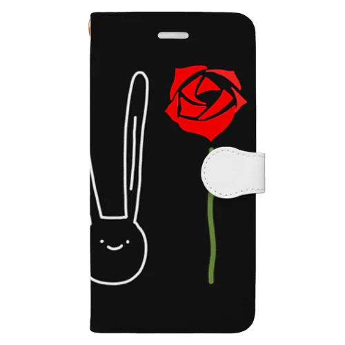 黒にうさぎばら Book-Style Smartphone Case