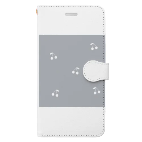 サクランボ柄 グレーブルー Book-Style Smartphone Case