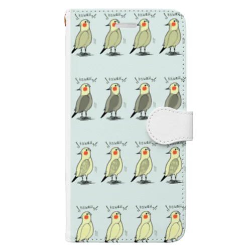 オカメインコ模様 Book-Style Smartphone Case