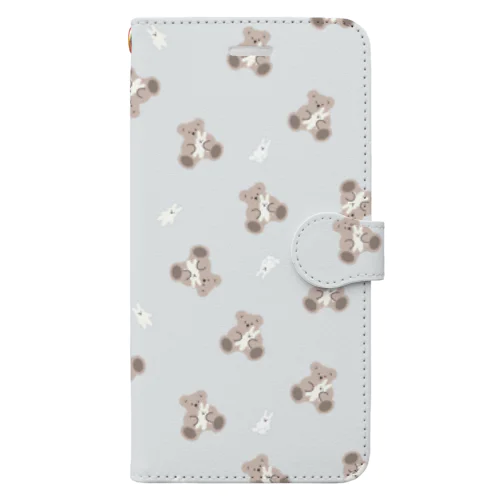 【グレー】 kuma with usagi 総柄 Book-Style Smartphone Case