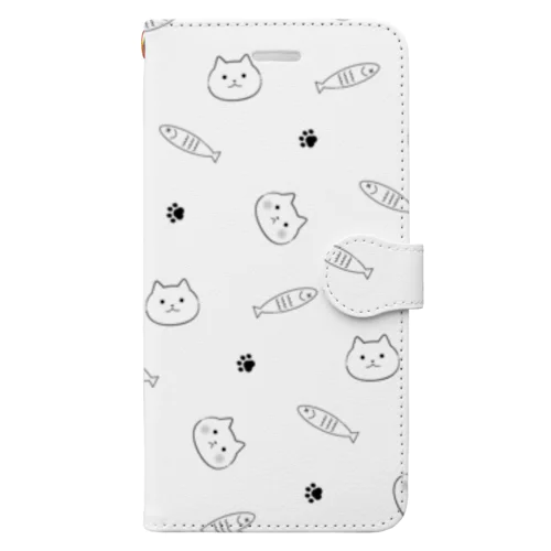 ねことさかな　パターン柄 Book-Style Smartphone Case