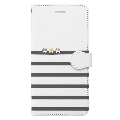 ぶら下がりボーダーにゃ(細ダークグレー-上白) Book-Style Smartphone Case