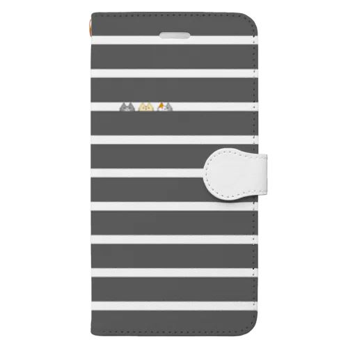 こっそりボーダーにゃ(太ダークグレー) Book-Style Smartphone Case