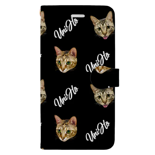 UniHo 猫ズ総柄 ブラック Book-Style Smartphone Case