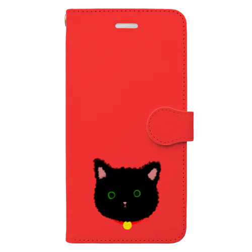 もこもこくろねこ(レッド) Book-Style Smartphone Case