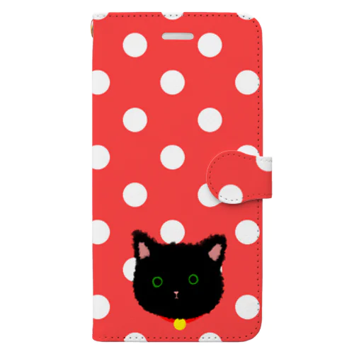 もこもこ黒猫(水玉) Book-Style Smartphone Case