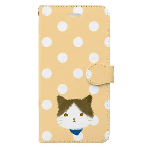 もこもこはちわれ猫(水玉) Book-Style Smartphone Case